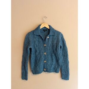 Tribal‎ Womens Cable Knit Button Front Cardigan Sweater Teal Blue XS